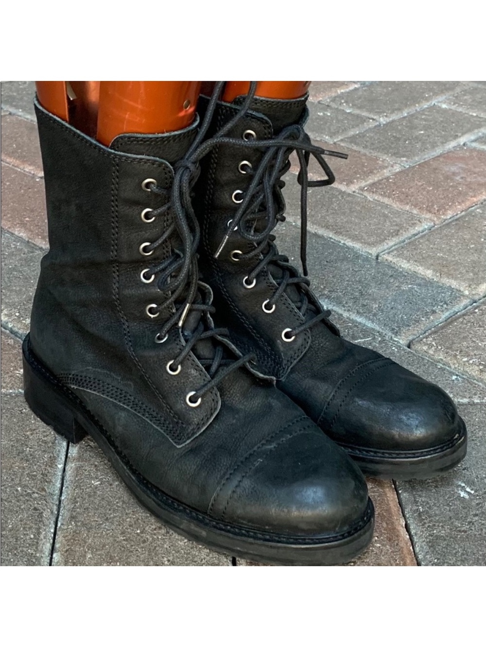 All Saints Black Leather Lace Up Combat Boots Size 38